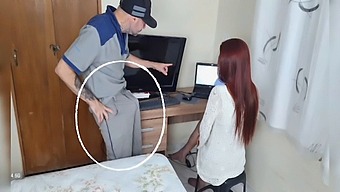 Housewife'S Computer Gets Serviced By A Technician